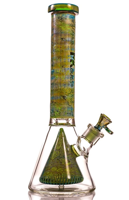 MK Glass Engraved Pyramid Beaker Bong 14 Inch