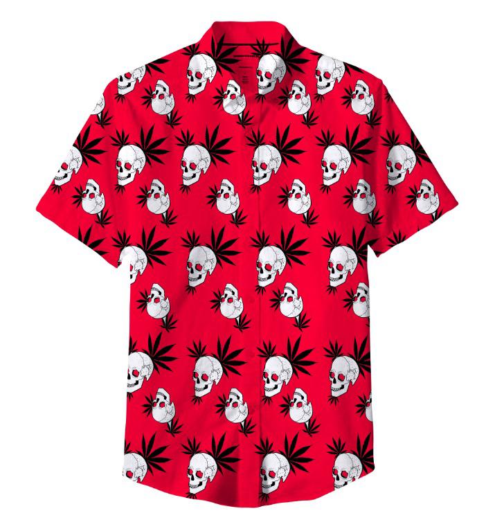 Red Skull Leaf Polyester Shirt - 5 Size Pack