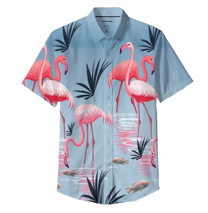Flamingo Print Polyester Shirt Set