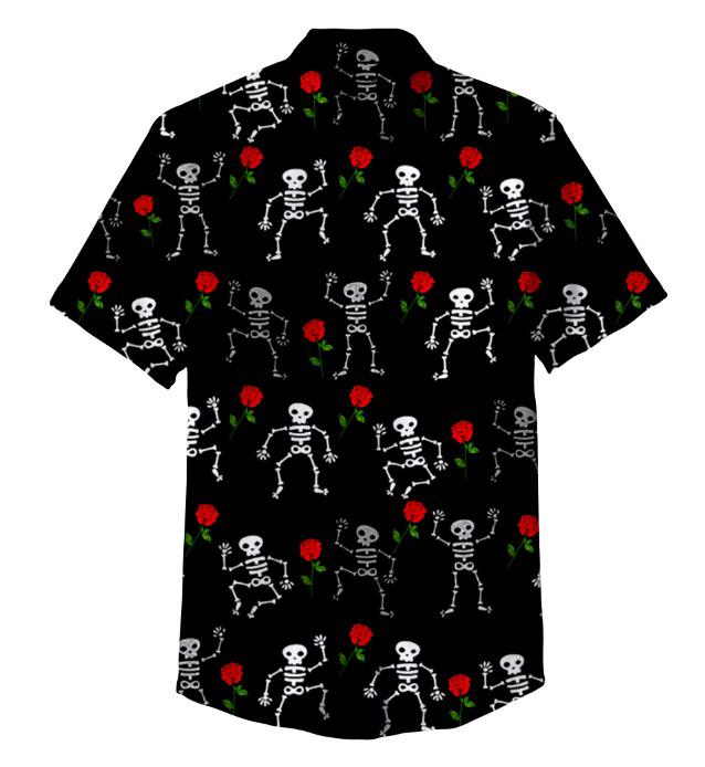 Black Skeleton Party Polyester Shirt Set