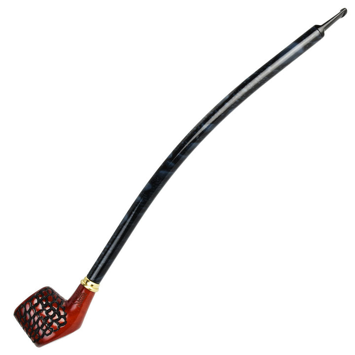 15-inch Engraved Cherry Wood Curved Pipe