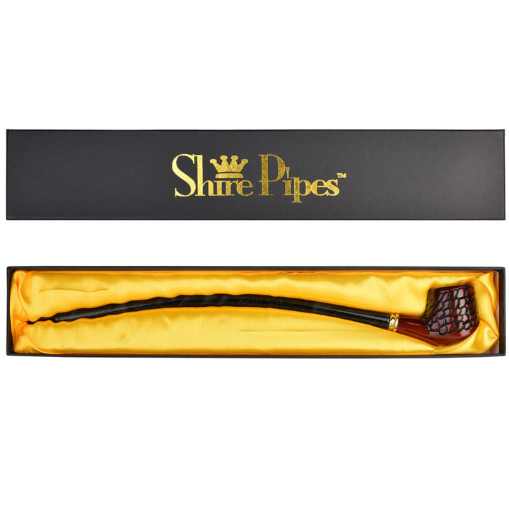 15-inch Engraved Cherry Wood Curved Pipe