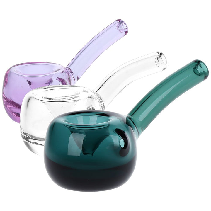 Bent Hammer Glass Hand Pipe with Globe Base