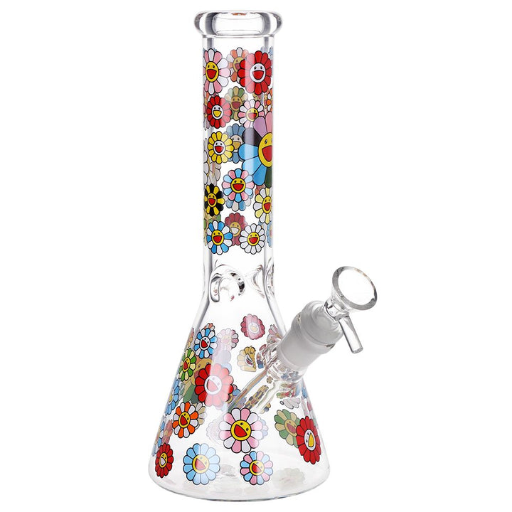 10-Inch Beaker Water Pipe with Smiling Flowers Decal