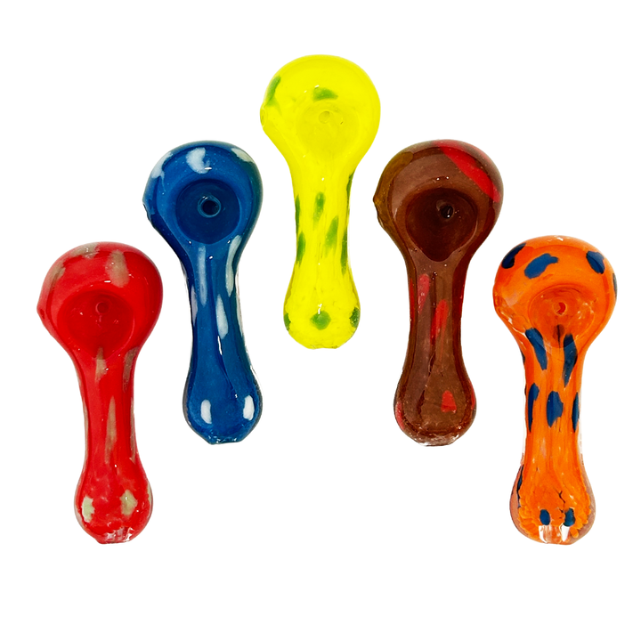 Compact Frit Glass Spoon Pipe with Color Dots