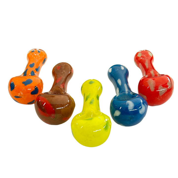 Compact Frit Glass Spoon Pipe with Color Dots