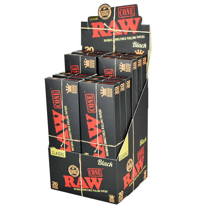 RAW Black King Size Pre-Rolled Cones - 12 Pack Display