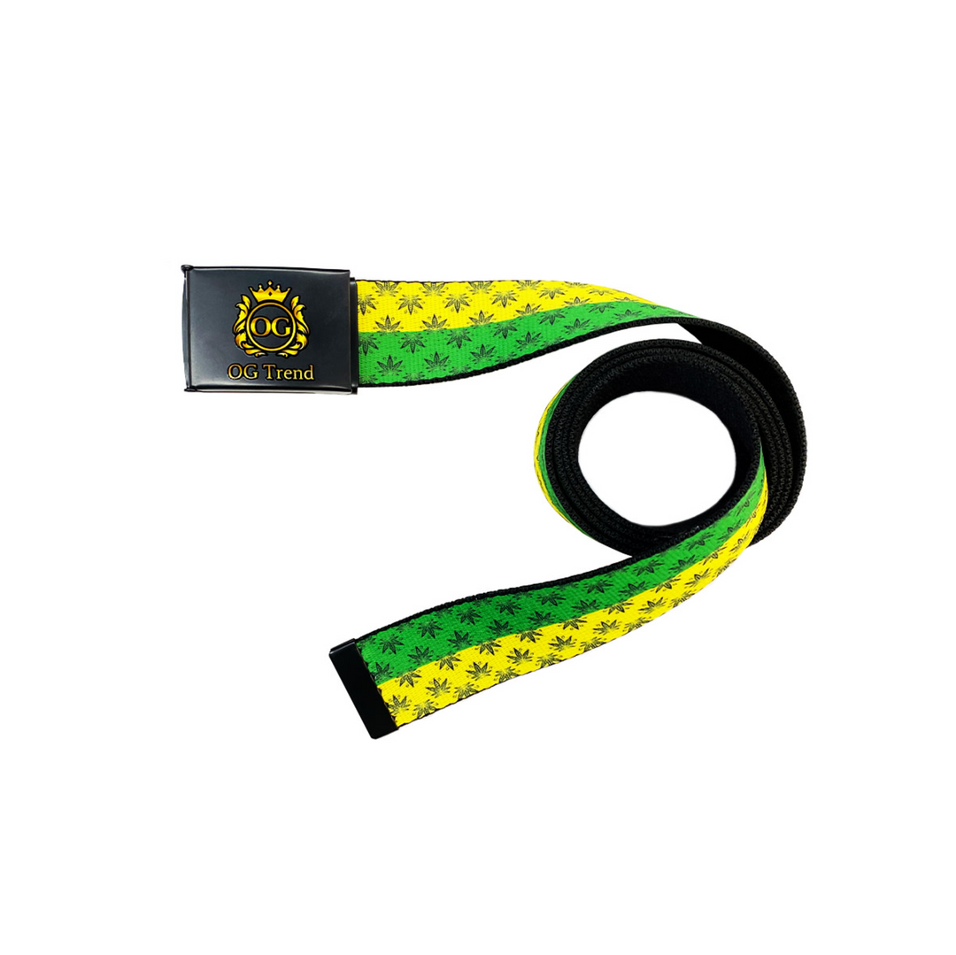 Green & Yellow Leaf Print Adjustable Belt