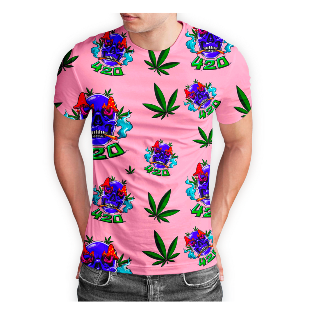 Pink Skull Leaf Print T-Shirt 5-Pack
