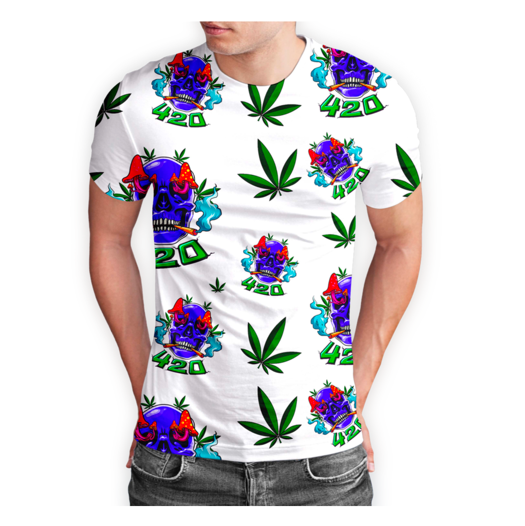 White Skull Leaf Design Short Sleeve T-Shirt 5-Pack