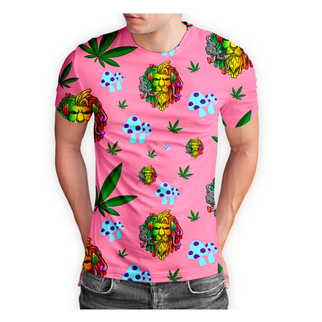 Rasta Lion Pink Polyester T-Shirt 5-Pack