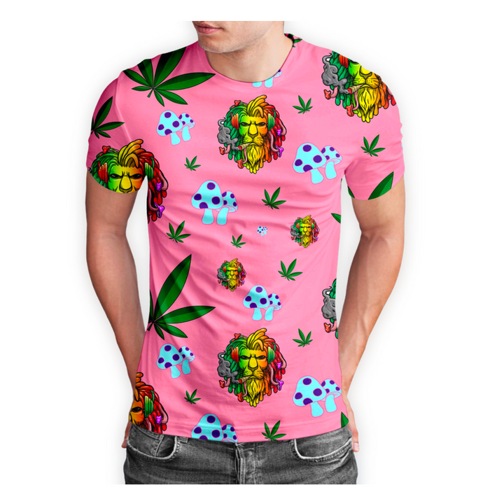 Rasta Lion Pink Polyester T-Shirt 5-Pack