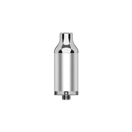A close-up, isolated view of a silver Yocan Evolve Plus Concentrate Atomizer, showing its cylindrical body and tapered mouthpiece.