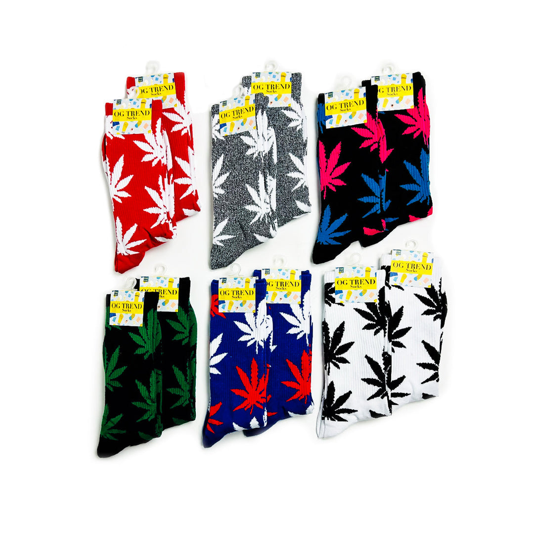 Assorted Leaf Print Socks - 12 Pair Bulk Pack