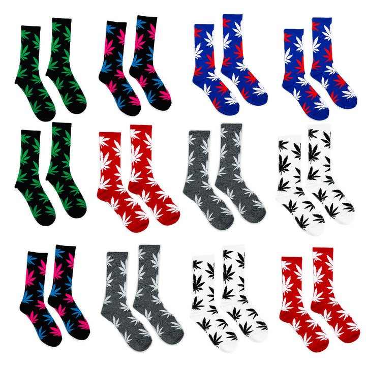 Assorted Leaf Print Socks - 12 Pair Bulk Pack