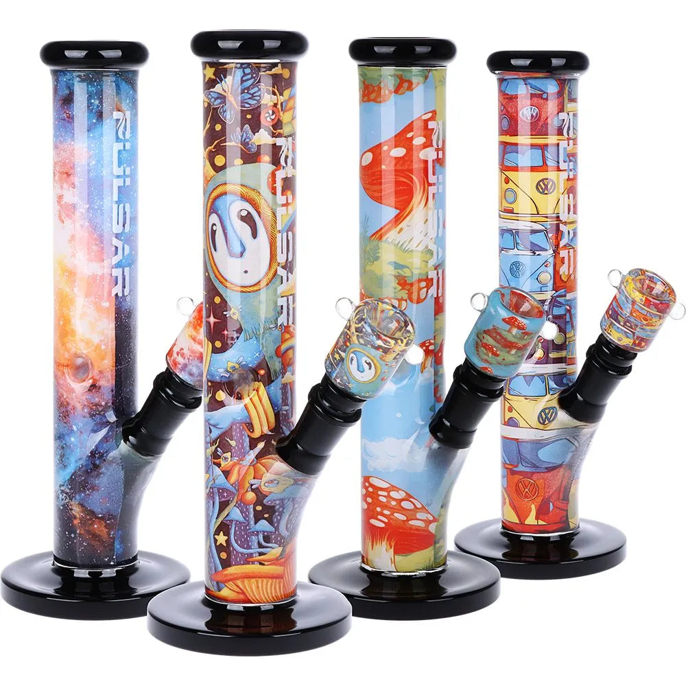 Vibrant Print Straight Tube Glass Water Pipe