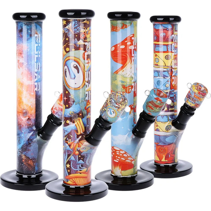Vibrant Print Straight Tube Glass Water Pipe