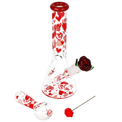 Hearts 'n' Roses Glass Pipe & Water Pipe Set