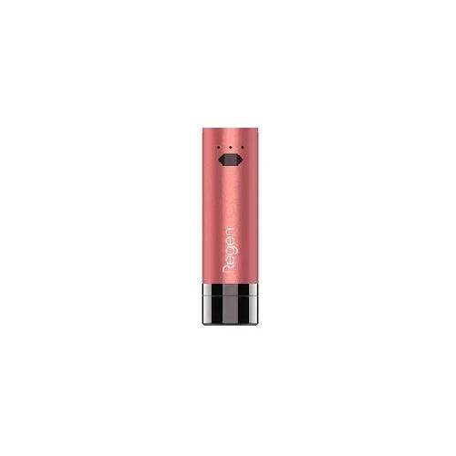Front view of a rose gold portable wax vape battery with a black base, featuring a hexagonal button and 'Regen' text.