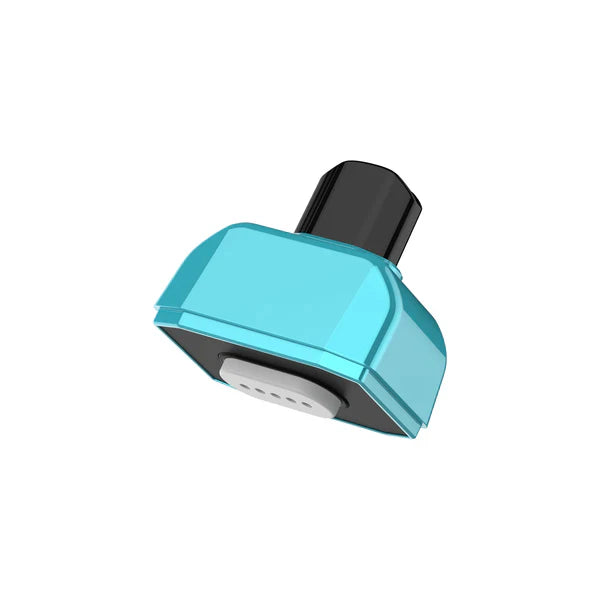 Close-up, angled view of a Yocan Vane 2 vaporizer mouthpiece, featuring a glossy blue body and a black tip, with a white circular component visible on the underside.