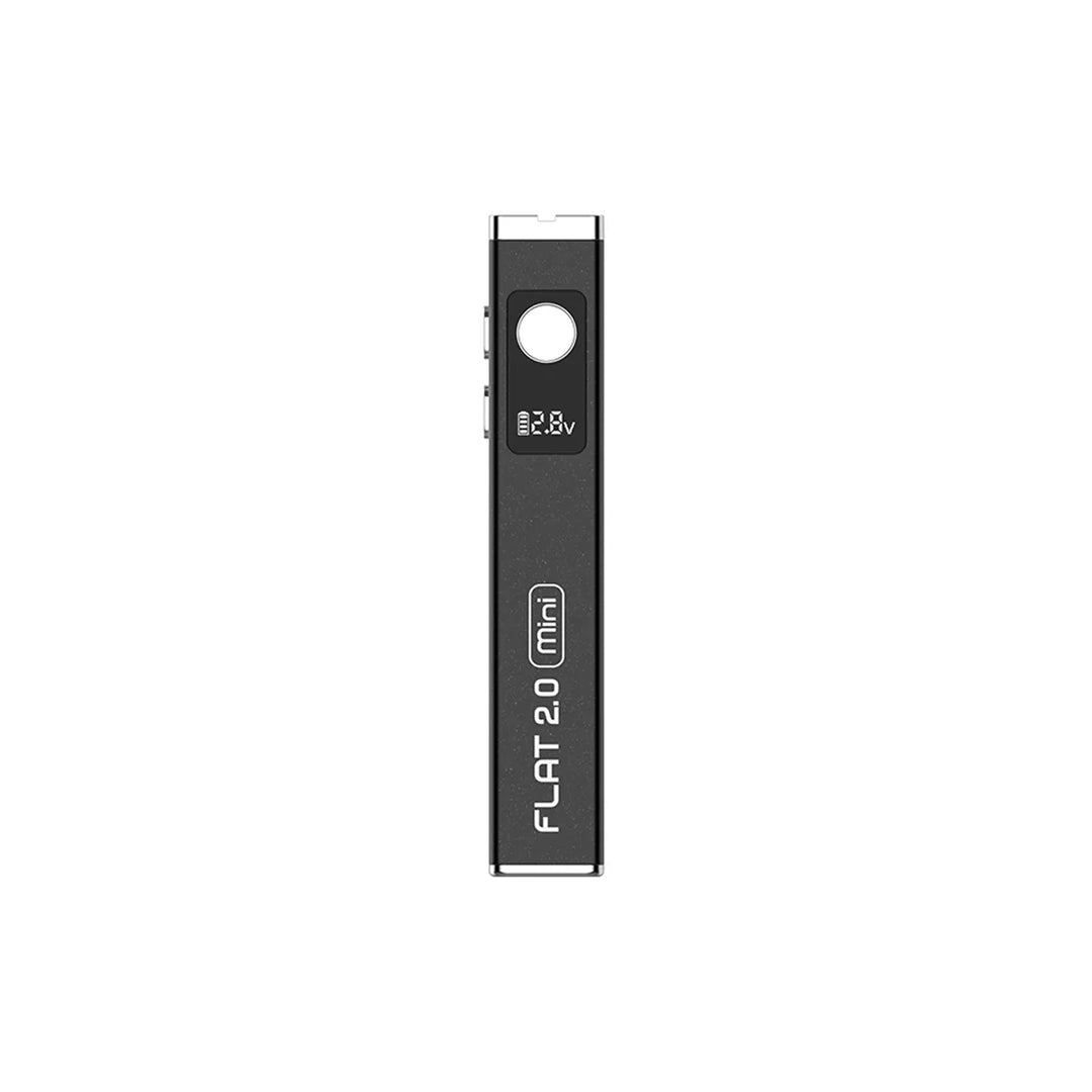 A dark gray, rectangular vaporizer battery with a small screen displaying '2.8v' and a battery icon, and 'FLAT 2.0 (mini)' text along its side, presented vertically against a white background.