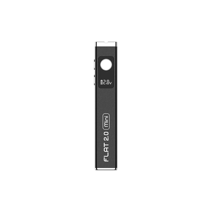 A dark gray, rectangular vaporizer battery with a small screen displaying '2.8v' and a battery icon, and 'FLAT 2.0 (mini)' text along its side, presented vertically against a white background.