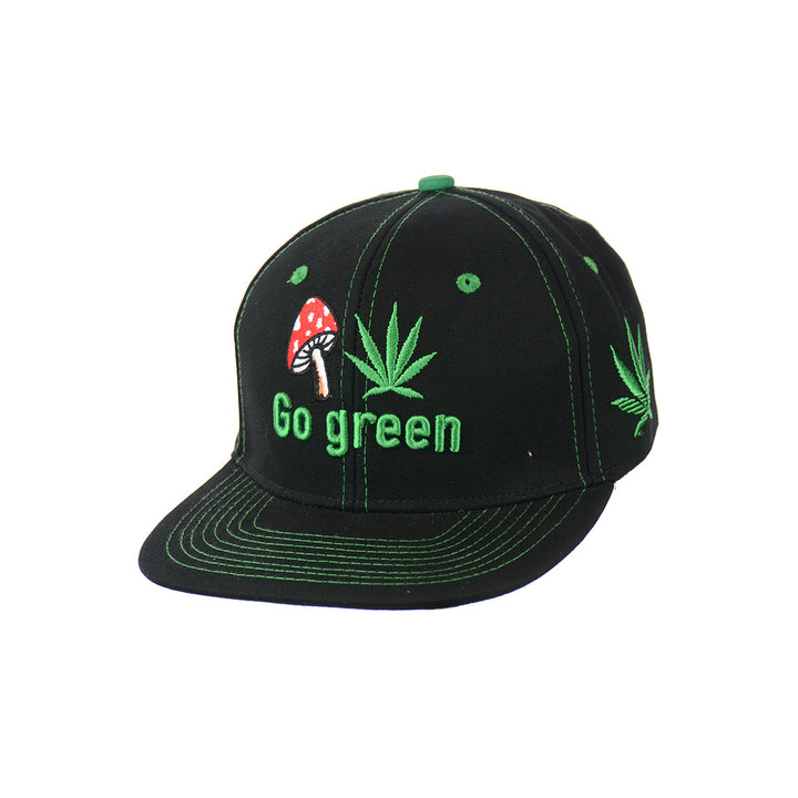 Embroidered Mushroom Go Green Snapback Hat