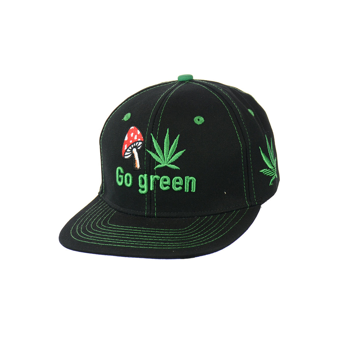 Embroidered Mushroom Go Green Snapback Hat