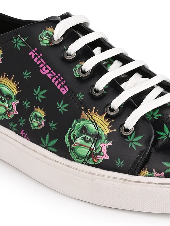 Deep Black Kingzilla Pattern Vegan Leather Shoes