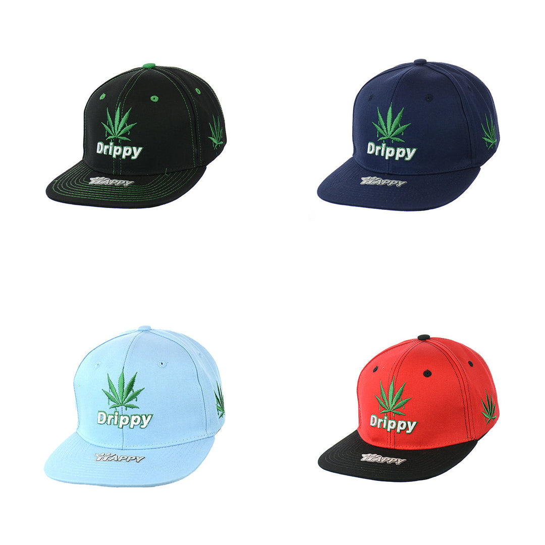 Embroidered Cotton Snapback Hat with Leaf Design