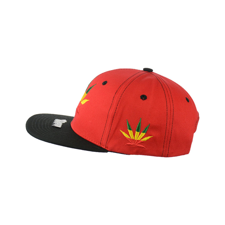 Rasta Leaf Embroidered Cotton Snapback Hat