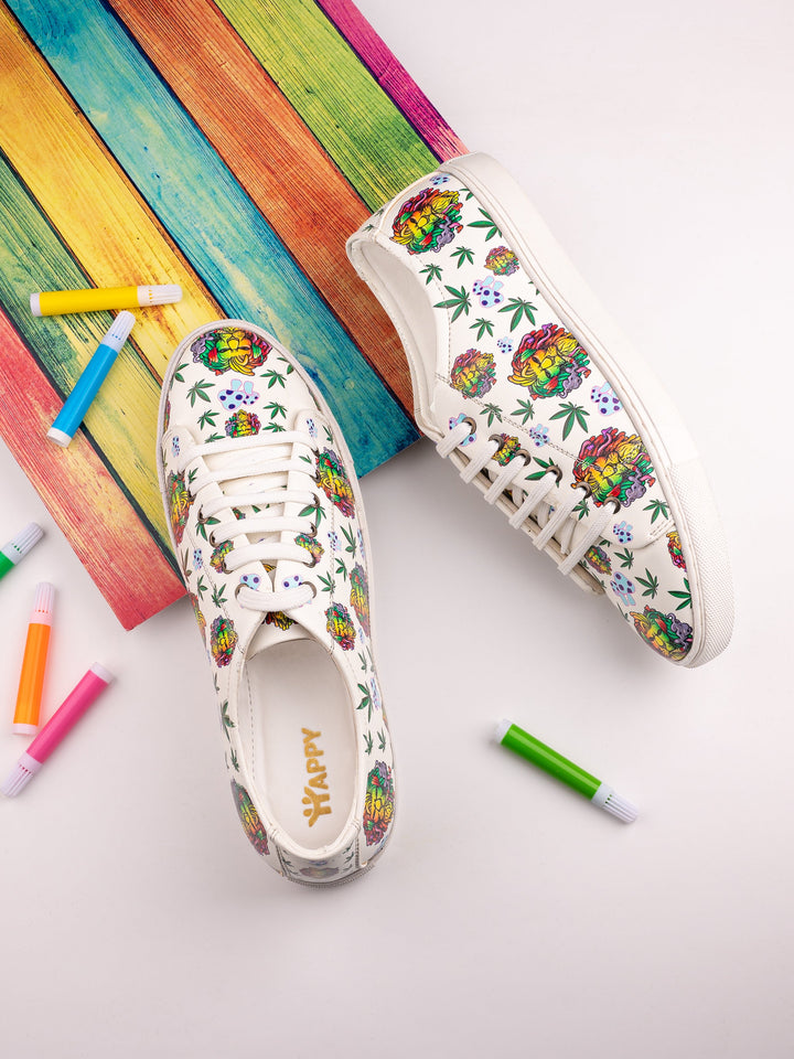 Lion Graphic White Vegan Leather Shoes