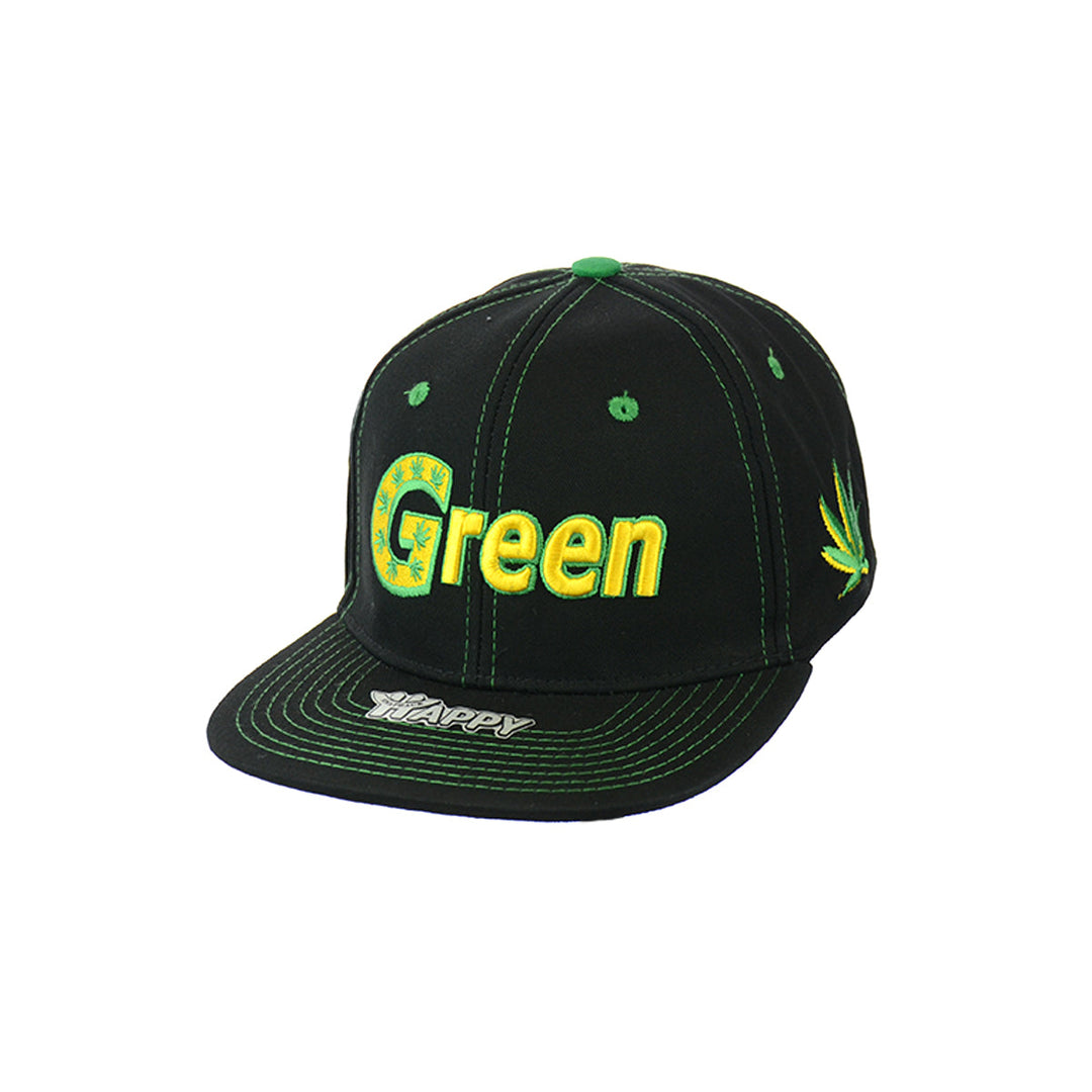 Green Embroidered Cotton Snapback Hat