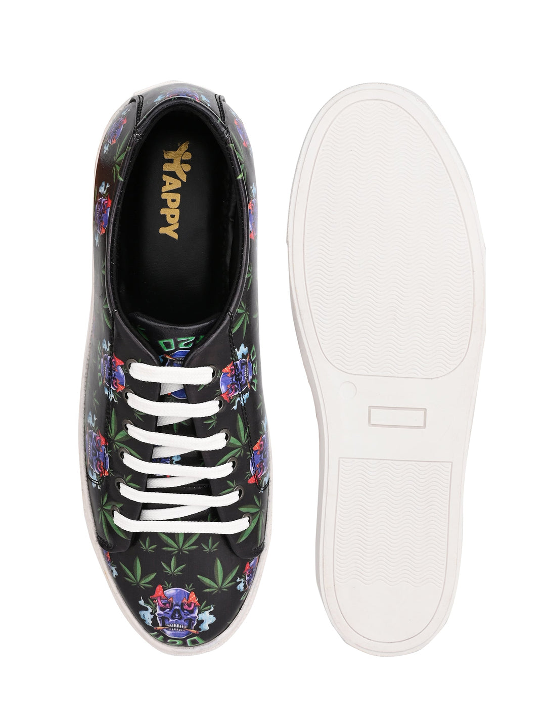 Botanical Pattern Deep Black Vegan Leather Shoes
