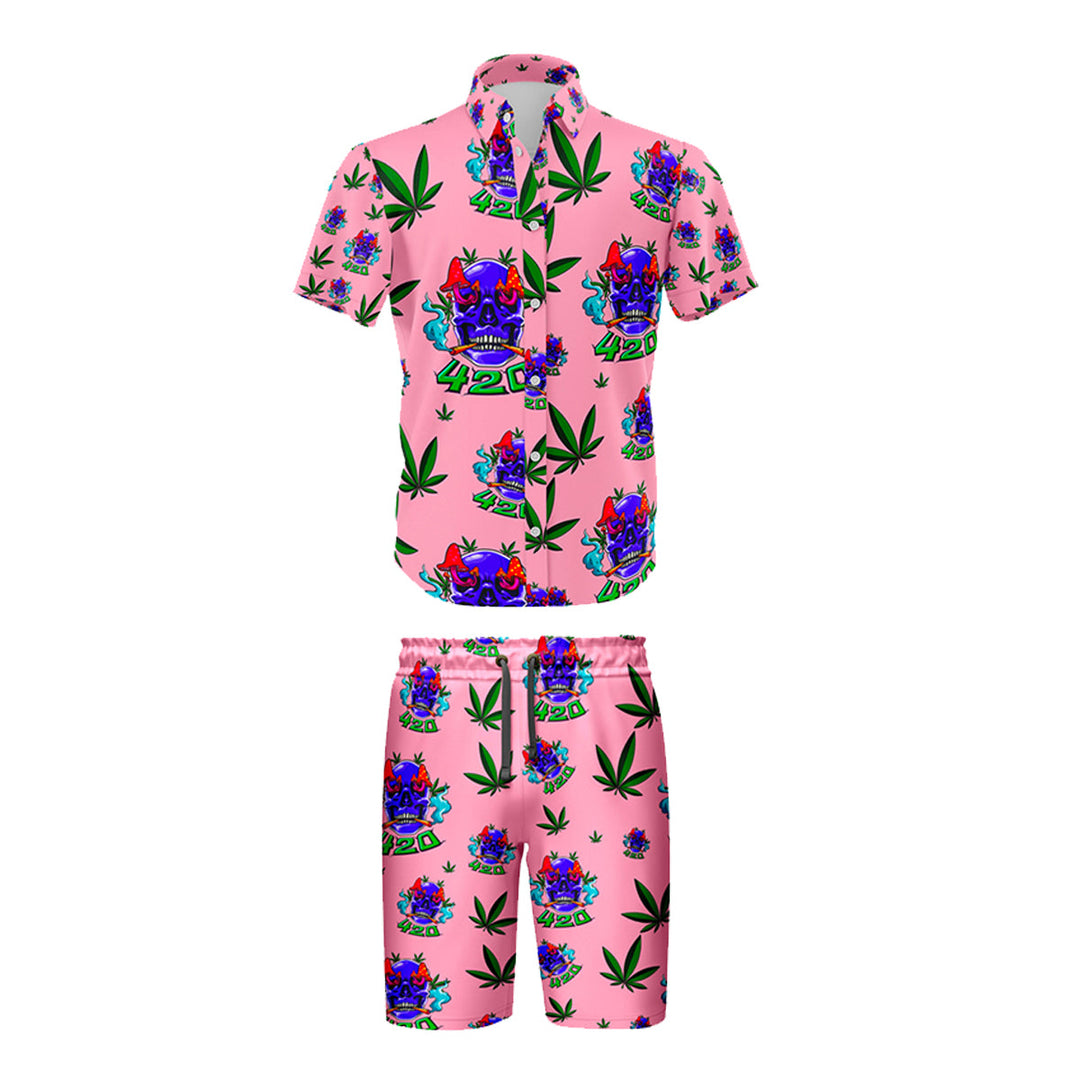 Skull Leaf Pink Shirt & Shorts Set - 5-Pack