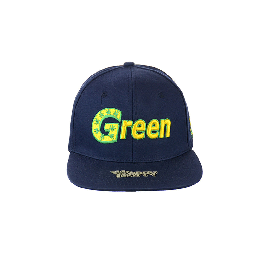 Green Embroidered Cotton Snapback Hat