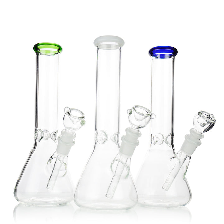 10 Inch Clear Beaker Water Pipe with Color Mouth