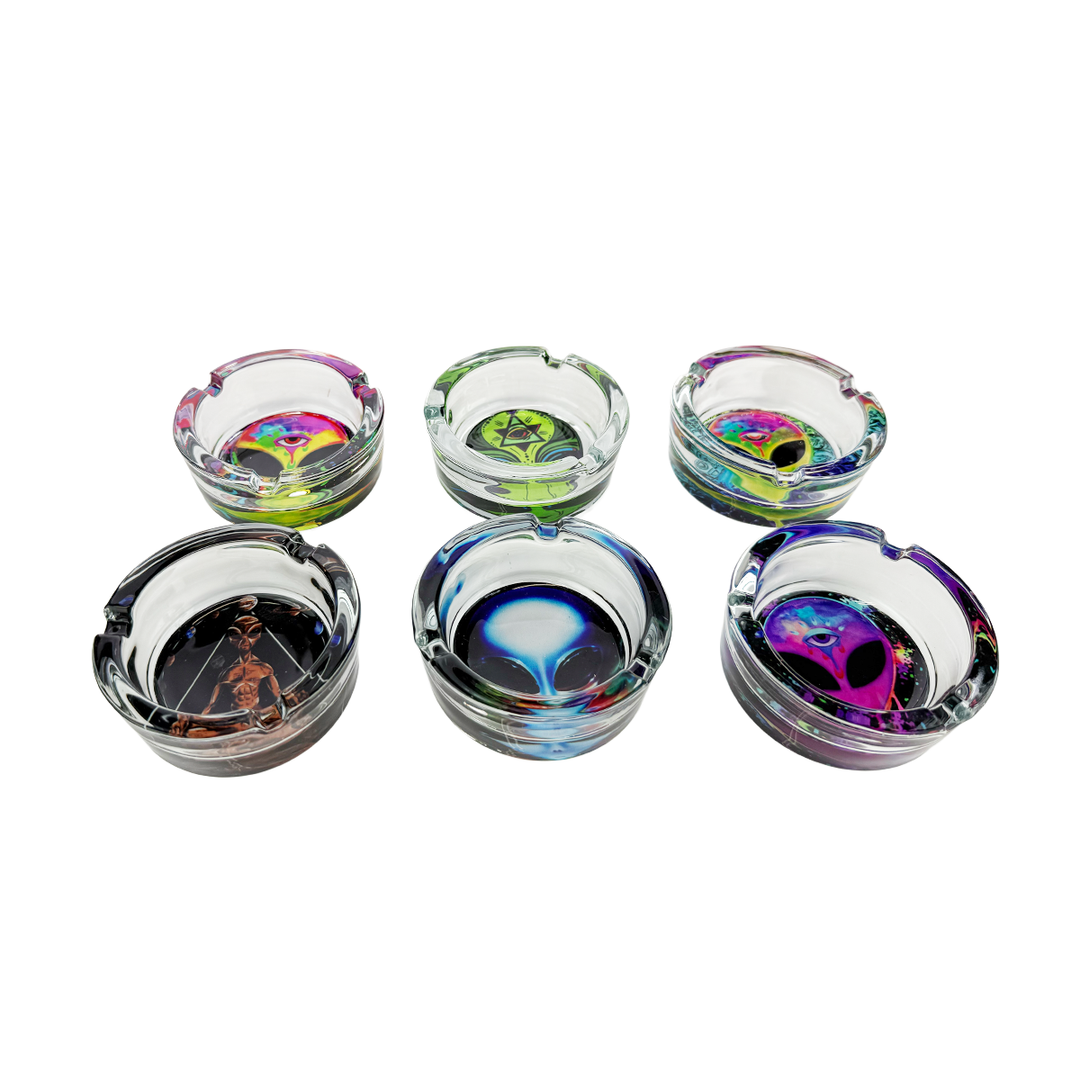 Alien Motif Glass Ashtray - 6 Slots