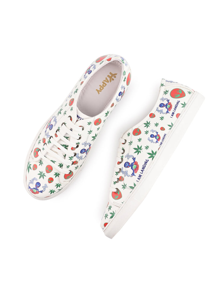 Snow White Vegan Leather Shoes - Herbal Pattern