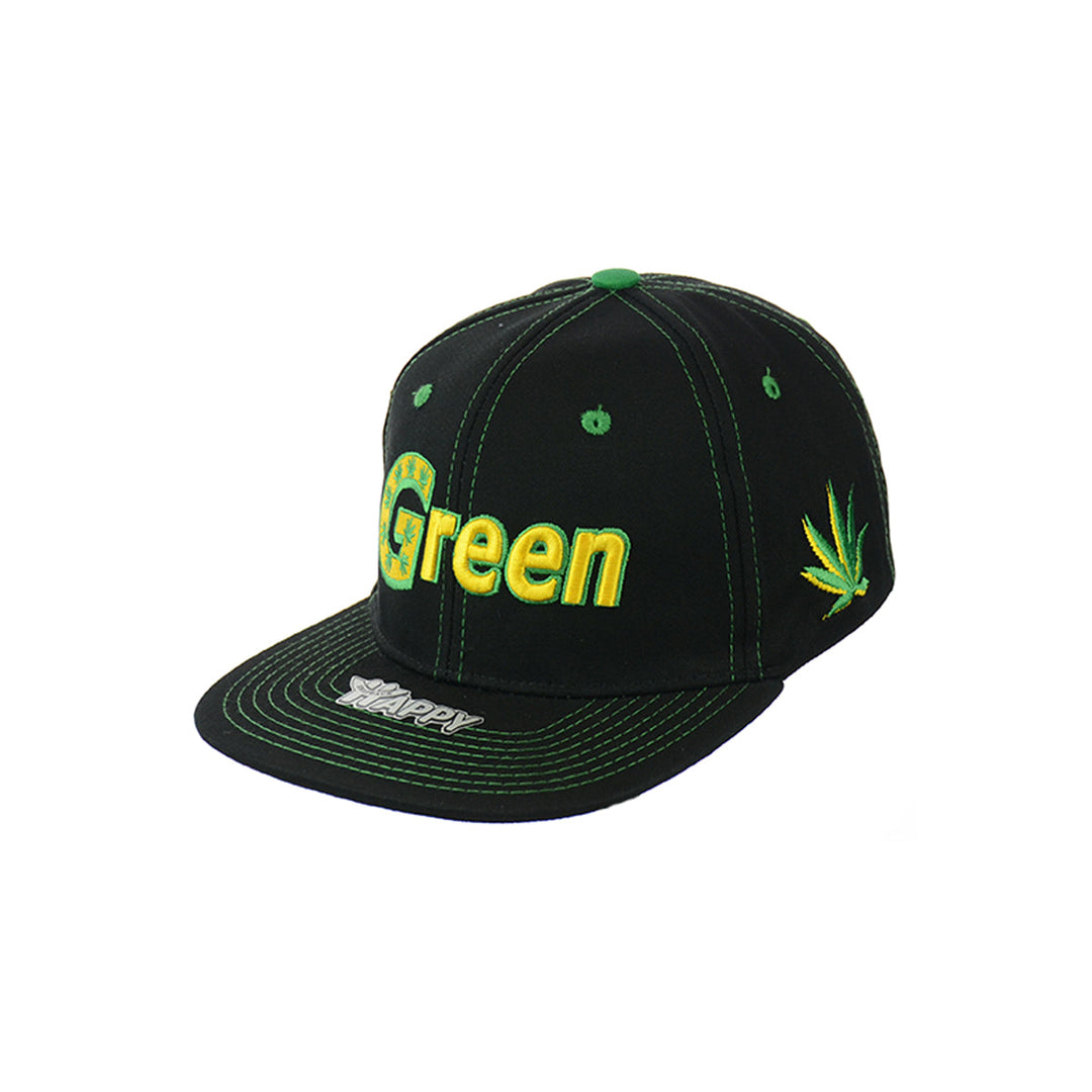 Green Embroidered Cotton Snapback Hat