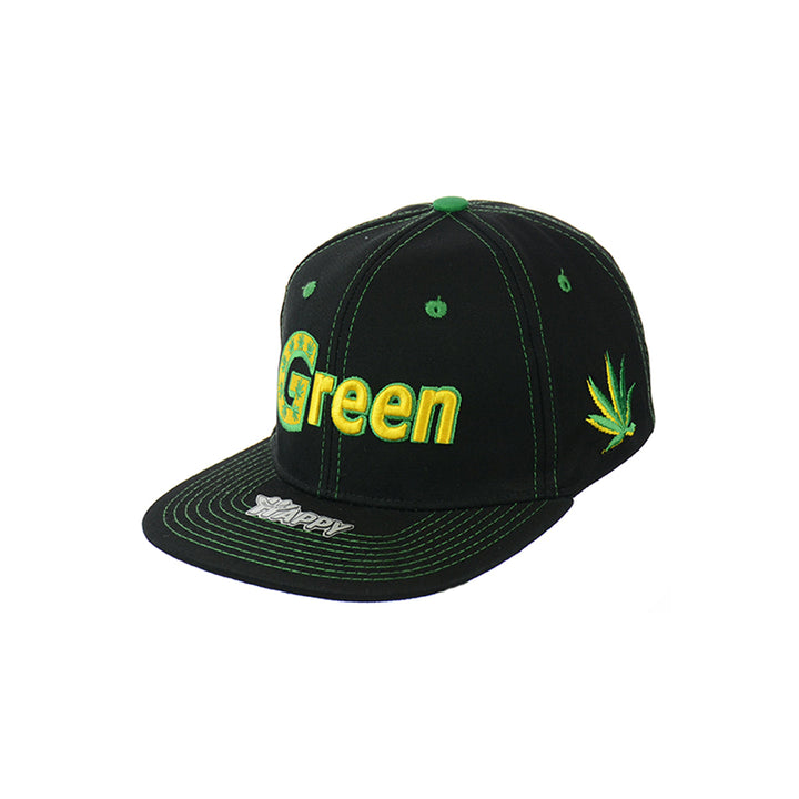 Green Embroidered Cotton Snapback Hat