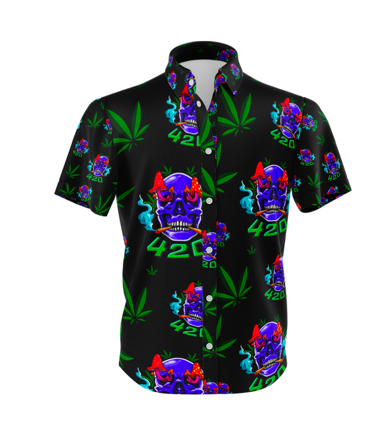 Skull Leaf Graphic Black Shirt Set