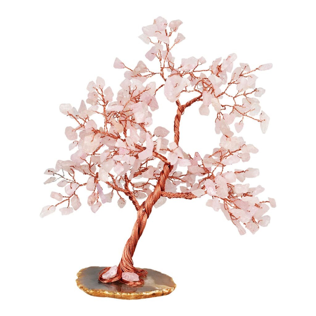 Decorative Rose Quartz Crystal Wire Tree - 7.5"