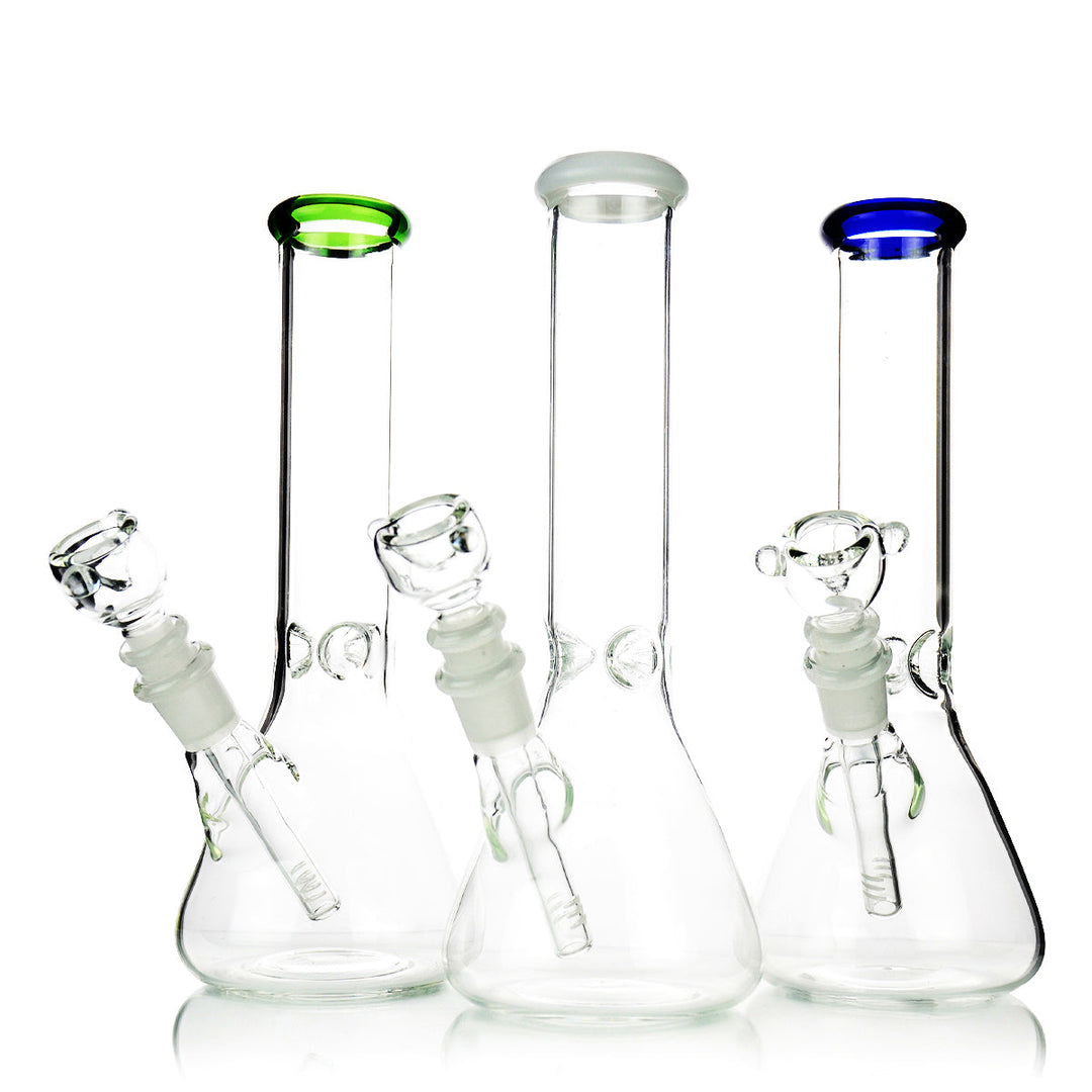 10 Inch Clear Beaker Water Pipe with Color Mouth