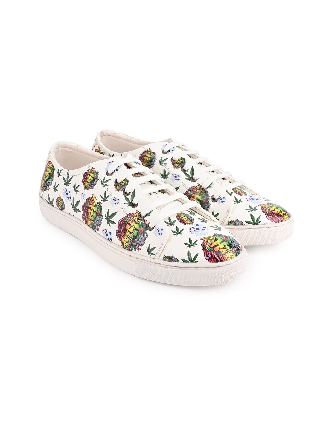 Lion Graphic White Vegan Leather Shoes