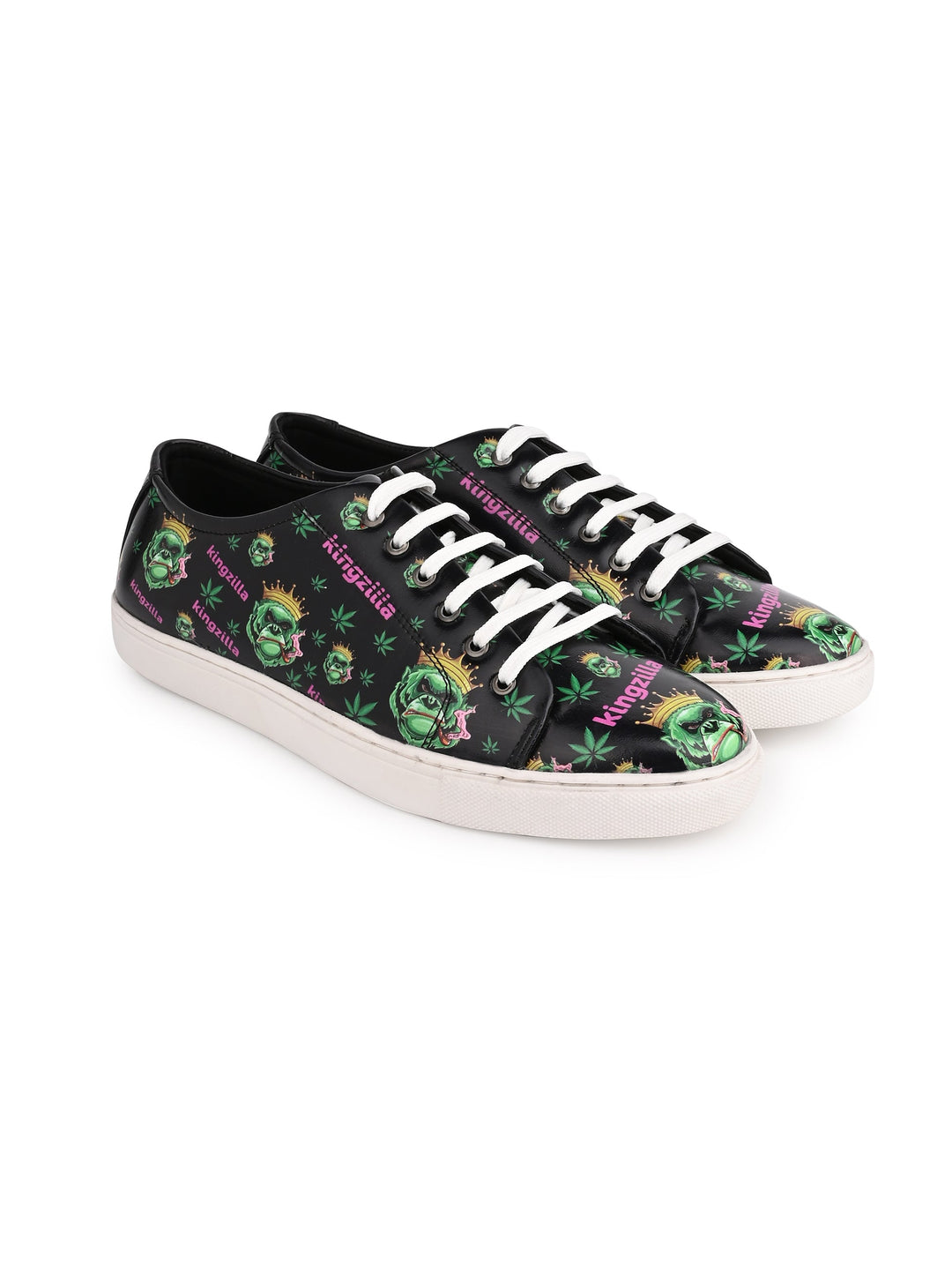 Deep Black Kingzilla Pattern Vegan Leather Shoes