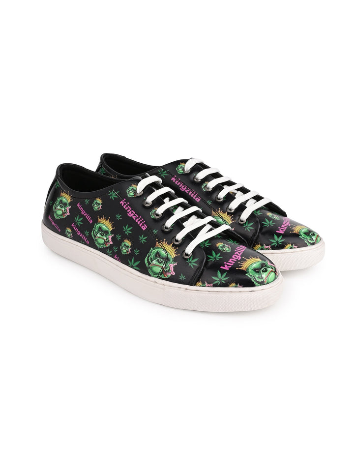 Deep Black Kingzilla Pattern Vegan Leather Shoes