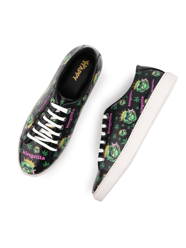 Deep Black Kingzilla Pattern Vegan Leather Shoes