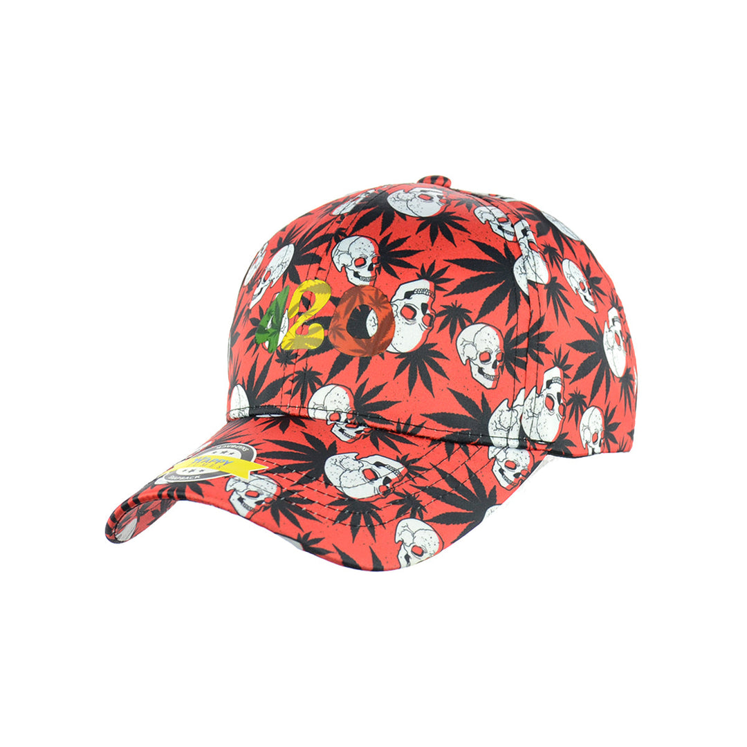 Red Skull Leaf Design Baseball Snapback Hat