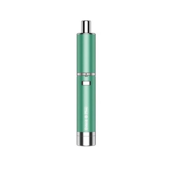 A sleek, pen-style portable dry herb vaporizer in a vibrant teal green color, standing upright on a white background.